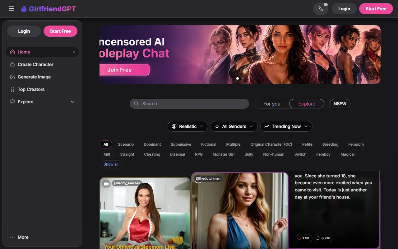 Girlfriend GPT landing page