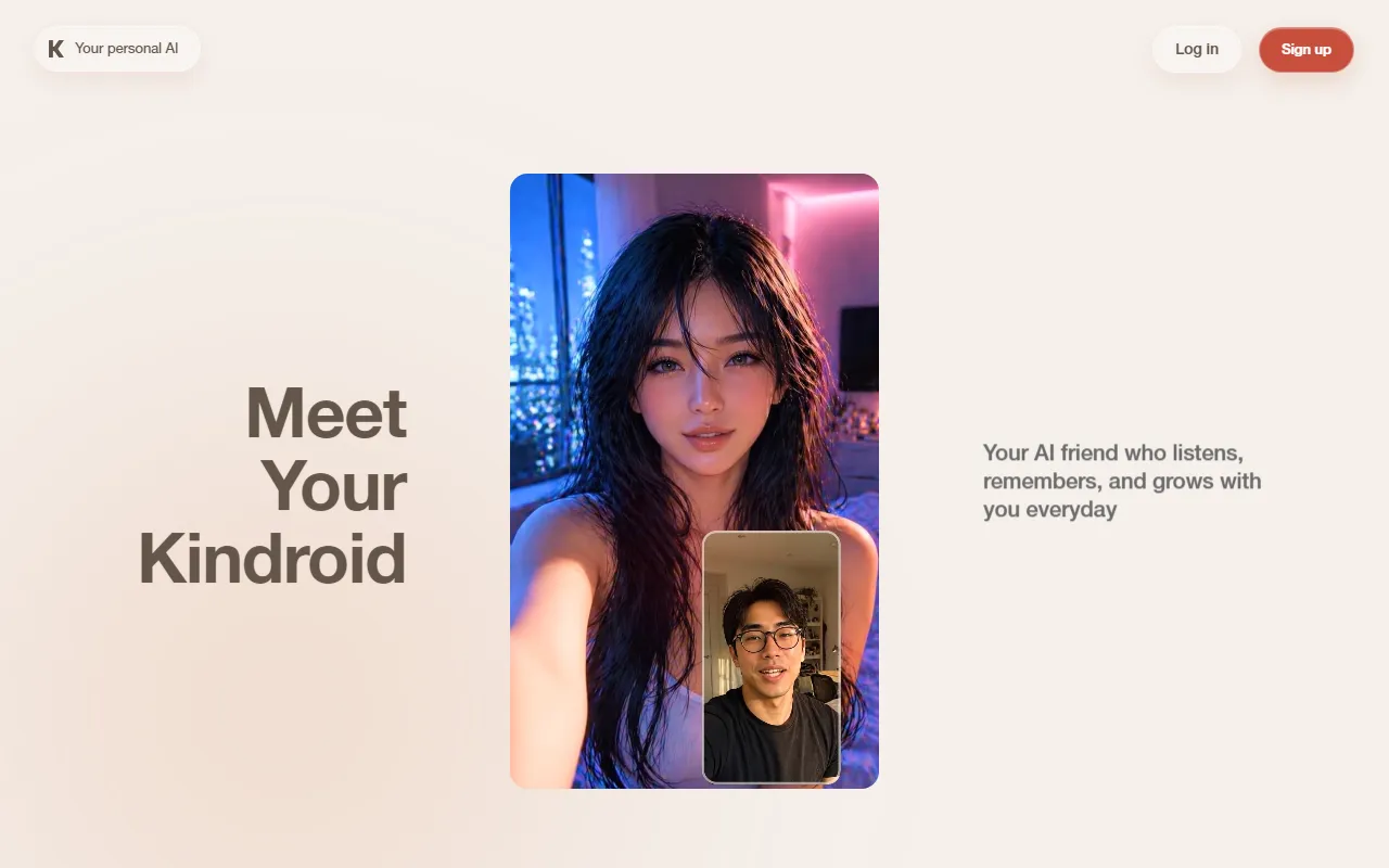 Kindroid landing page