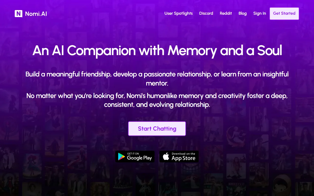 Nomi AI landing page